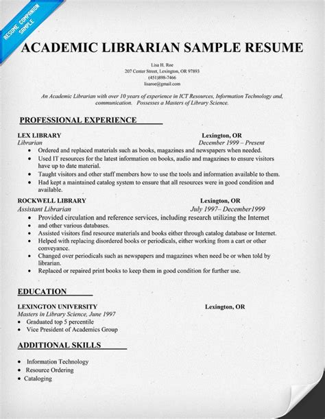 librarian resume sample officialworkprofessional pinterest