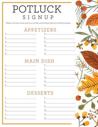 thanksgiving potluck sign  sheet printable doctemplates
