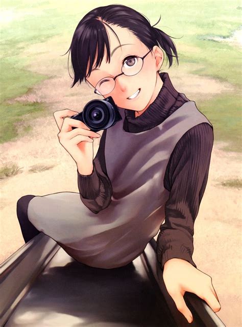 Anime Girl With Short Black Hair And Bangs And Glasses Hair Style