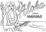 Hawaii Coloring Hawaiian Girl Pages Ukulele Printable Lei Aloha Drawing State Color Flower Books Crafts Themed sketch template