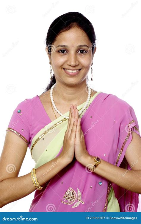 Salutation Indienne Namaste De Femme Image Stock Image Du Salutations