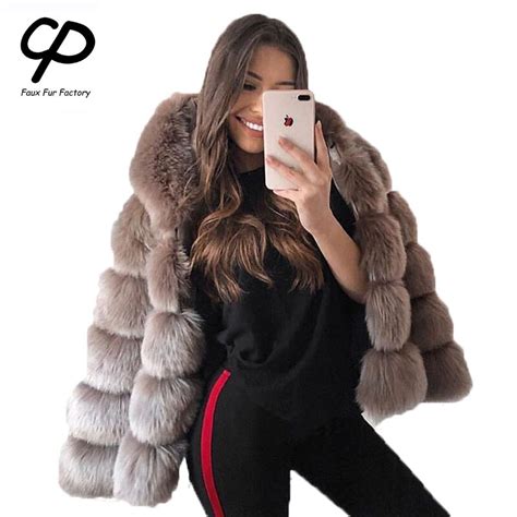 cp faux fur factory faux fox fur coat women winter fashion artifical fur hooded coats overcoat
