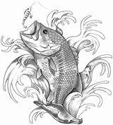 Bass Fish Fishing Jumping Tattoo Drawing Tattoos Drawings Water Largemouth Mouth Zeichnen Sea Shirts Deviantart Large Coloring Flash Hook Thigh sketch template