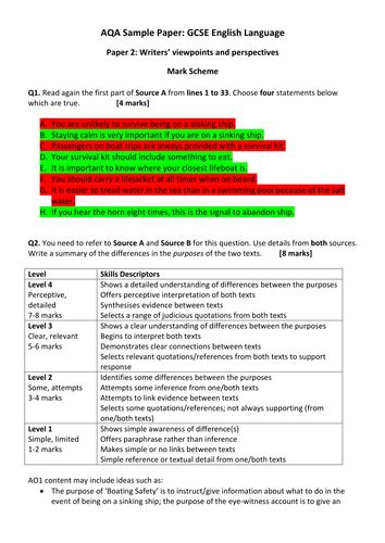 gcse english language paper  pack   sample papers  mark