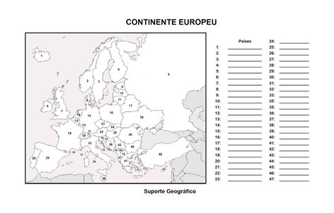 mapa da europa numerado em  atividade