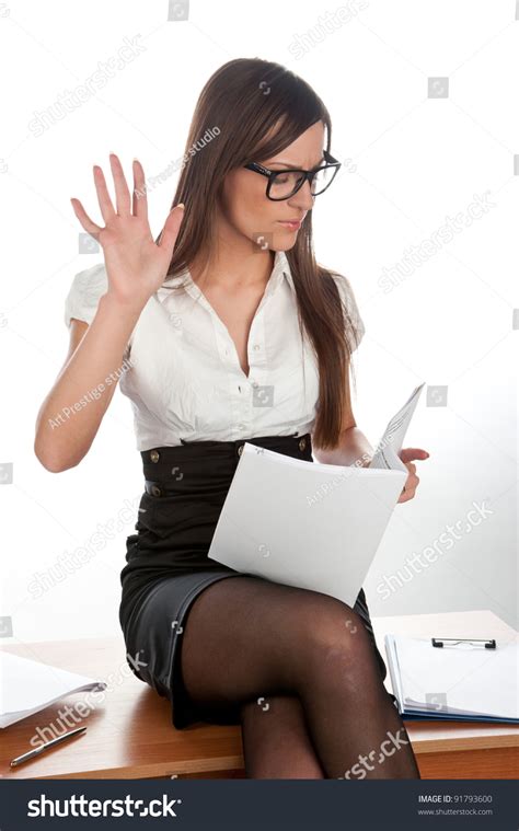 Attractive Woman Glasses Sitting On Secretary 스톡 사진 91793600 Shutterstock