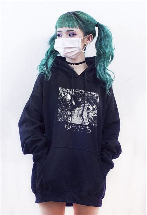 kawaii clothing black punk sweatshirt anime harajuku