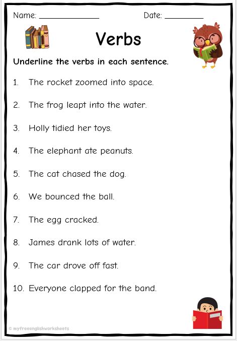 identifying verb worksheets  printables