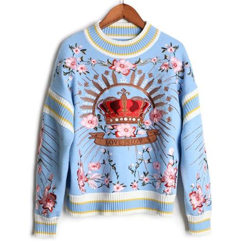 women s sweater knitting floral crown embroidery casual