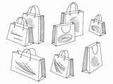Schwarzes Gesetztes Lokalisierte Grafisches Einkaufstasche Gezeichnet sketch template