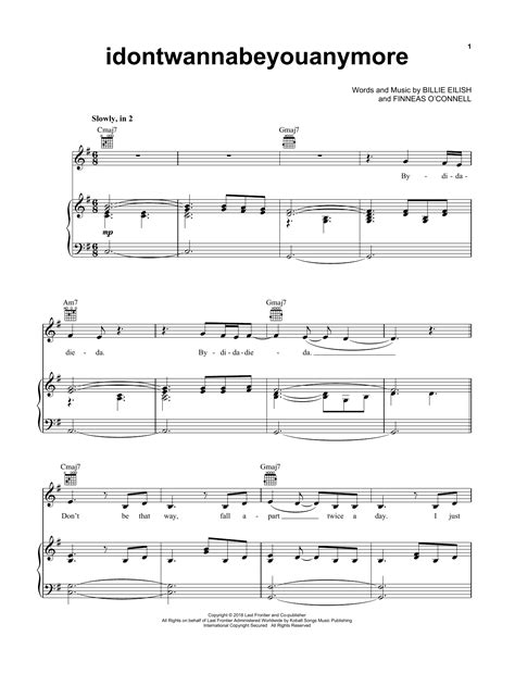 billie eilish idontwannabeyouanymore sheet   chords  page piano vocal guitar
