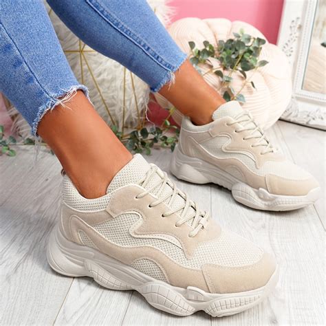 womens ladies wide fit chunky trainers lace  running sneakers women shoes size ebay