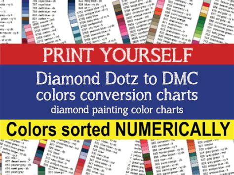 printable  diamond dotz  dmc colors conversion charts etsy