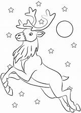 Reindeer Flying Colouring Colour Printable Sky Christmas Night Through Printables sketch template