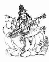 Saraswati Coloring Pages India Shiva Music Adult Couple Guitar Goddess Hindu Indian Color Print Woman Printable Justcolor Adults Sketches Bollywood sketch template