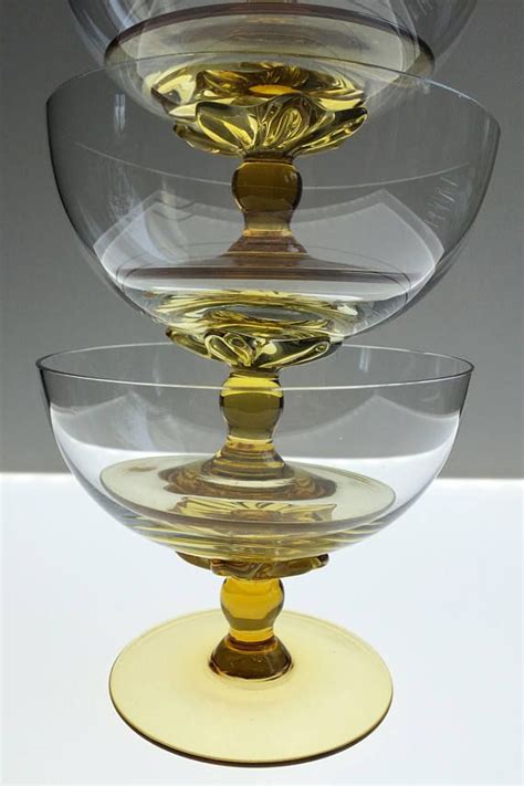 x5 vintage glass dessert fruit bowls amber stem and clear