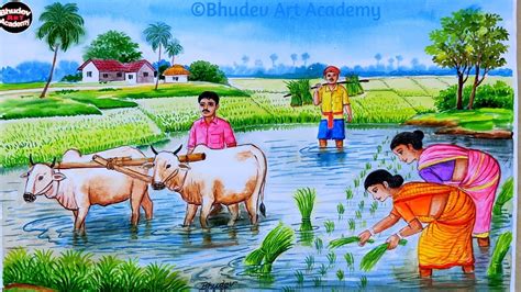 indian village farmer painting  watercolorhow  draw easy village