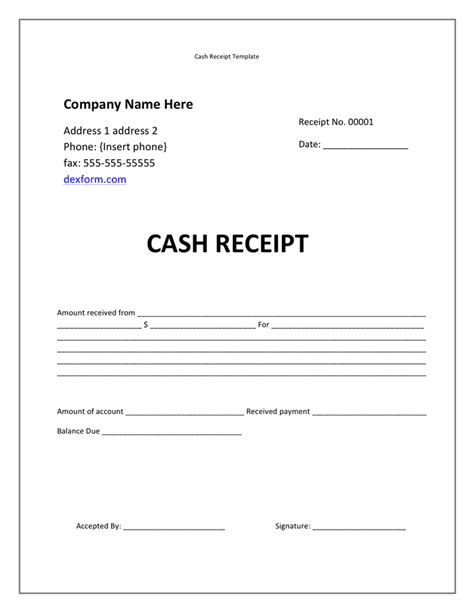 printable cash receipt template word  bankhomecom