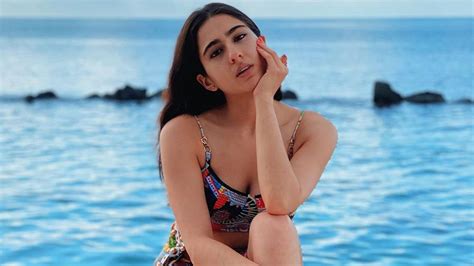 sara ali khan wore  multicoloured printed bikini   equally