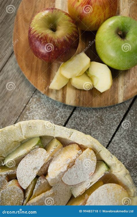close   apple pie preparation stock photo image  beige food