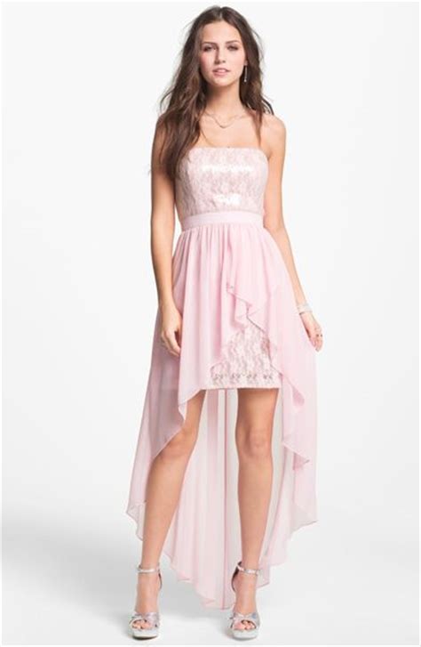 aidan mattox embellished lace chiffon high low dress in pink light