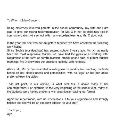 sample letters  recommendation   teacher  ms word