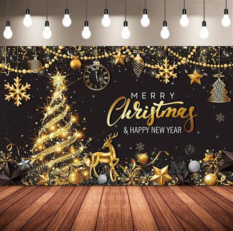 merry christmas party backdrop christmas black gold banner background xmas tree  years eve