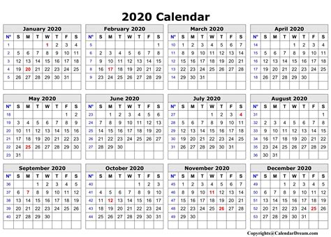 printable blank yearly 2020 calendar template [pdf] calendar dream