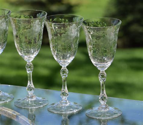 vintage etched wine glasses set   cambridge lucia  tall