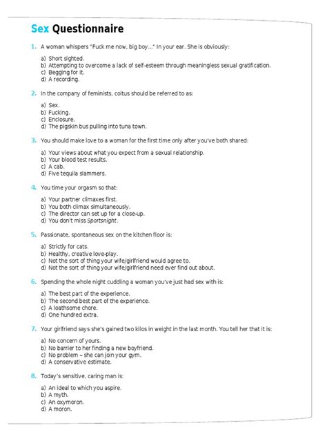 Sex Questionnaire Affection Sexual Intercourse