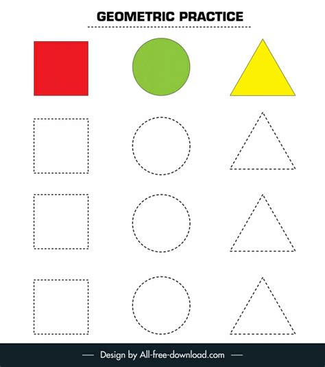 geometric tracing  preschool kid template colorful shapes outline