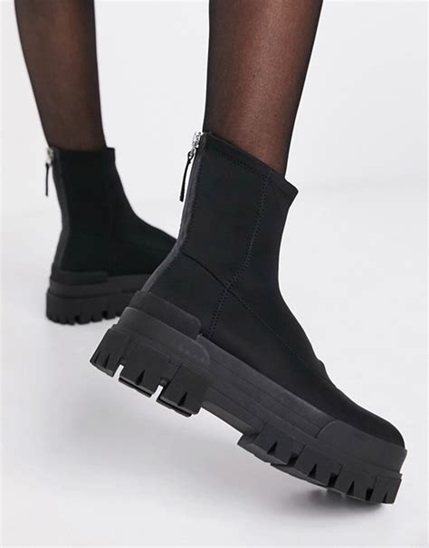 bershka chunky sole sock boots  black asos