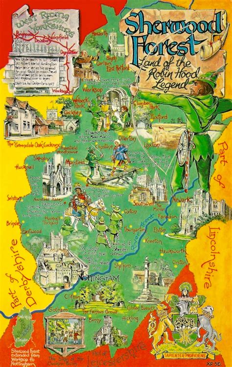 favorite postcards map  sherwood forest   legend  robin hood