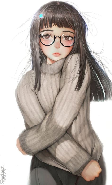 glasses and grey sweater by randystarfru1t art art girl fine art
