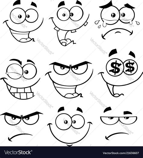 black  white funny face collection  vector image