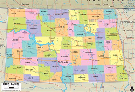 map  north dakota state usa ezilon maps