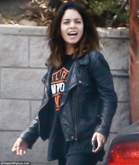 Vanessa Hudgens Rocks A Motorcycle Jacket And Harley Davidson T Shirt