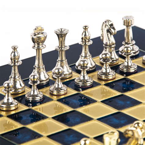 classic metal staunton chess set  goldsilver chessmen  bronze manopoulos chess
