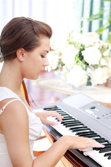 Young Beautiful Woman Playing On Piano Stock Image Image Of Lifestyle