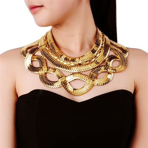 large jewelry statement gold silver snake chain bib choker punk collar