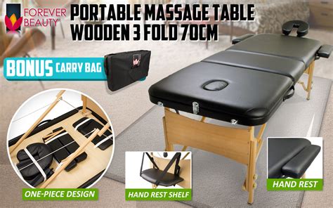 70cm Wooden Portable Massage Table Black Forever Beauty