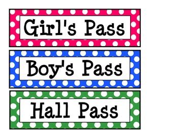 printable polka dot hall passes hall pass teacher favorite