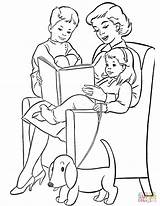 Coloring Pages Mom Children Reading Printable sketch template