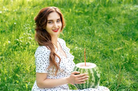 Girl Holds Whole Watermelon High Quality Food Images