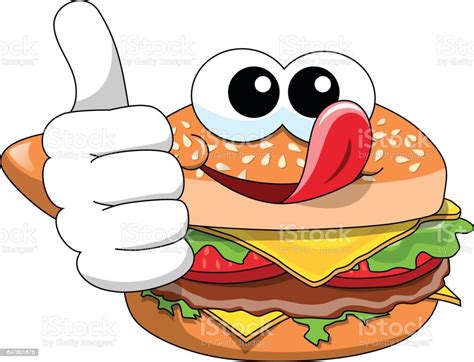 Cartoon Hamburger Character Thumb Up Licking Chops Isolated Stock