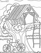 Coloring Pages Treehouse Summer Doodle Sheets House Colouring Tree Color Camping August Trees Adults Adult Hut Fun Alley Treehouses Drawings sketch template