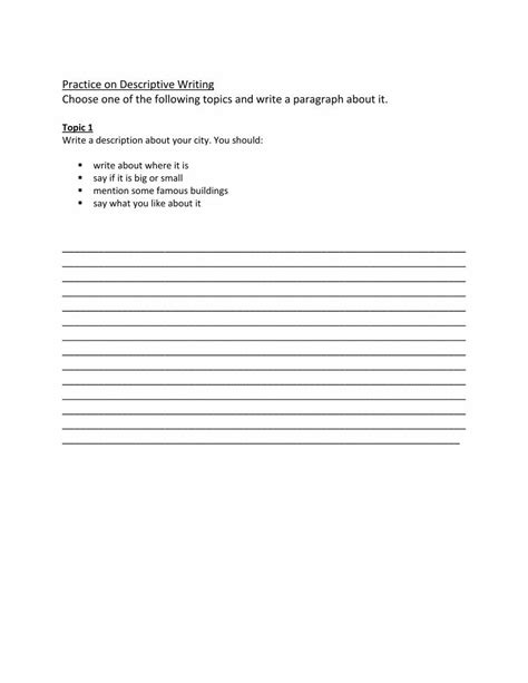 descritive writing practice sheet dokumentips