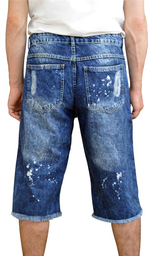 mens indigo ripped jeans biker summer denim shorts hole pants casual distressed short