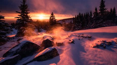 winter snow sunset laptop full hd p hd  wallpapers images backgrounds