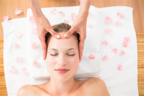 pretty blonde receiving head massage stock image image of alternative